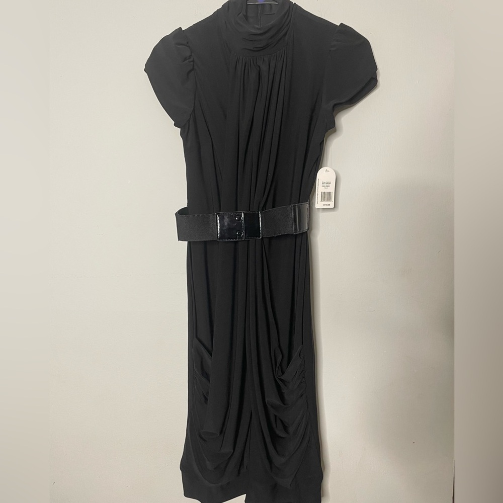 NWT Jessica Simpson Black Midi Dress with Belt Size 2 - Picture 1 of 10
